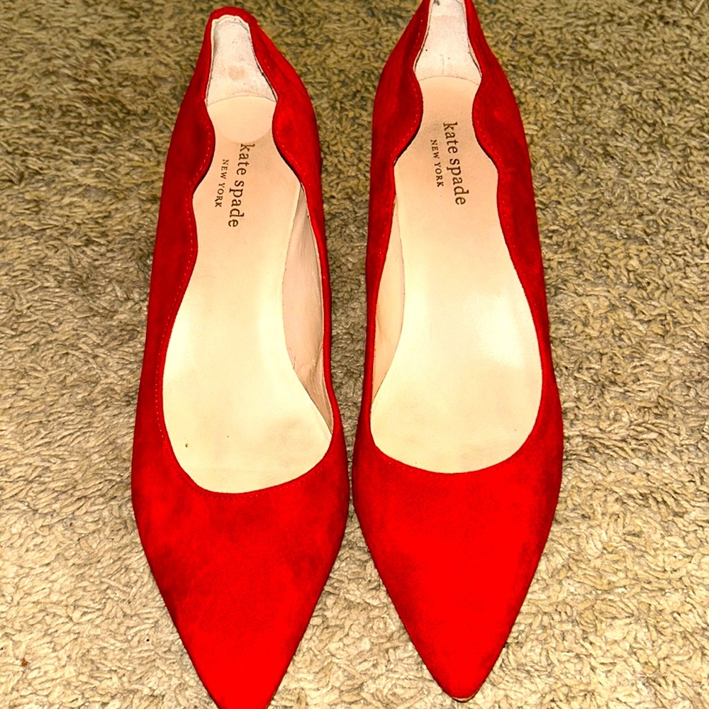Kate Spade Vivian suede red pumps stiletto high heels 4 in heel pointed toe